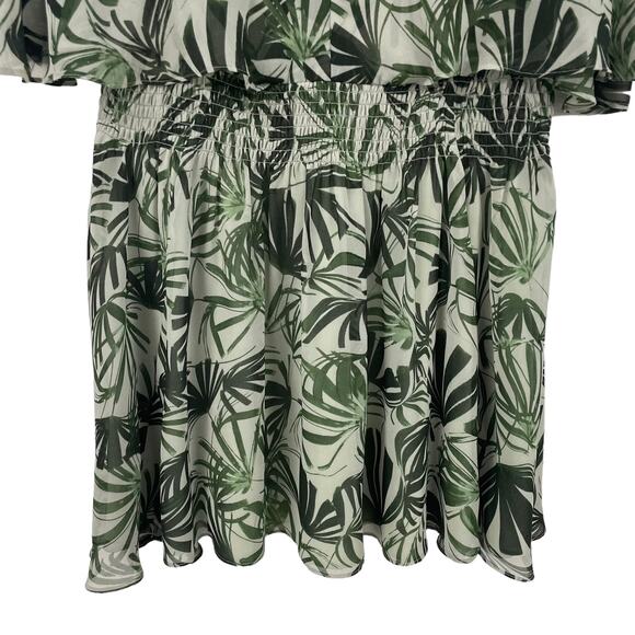 H by Halston Green Palm Tree Print Batwing Sleeve V Neck Shift Dress Womens 4 - Picture 2 of 7